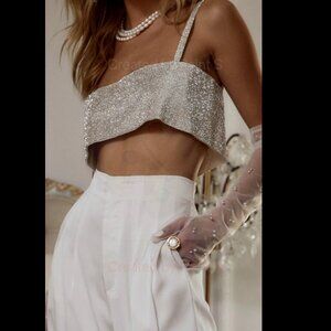 12th Tribe Shira Silver Rhinestone Crop Top